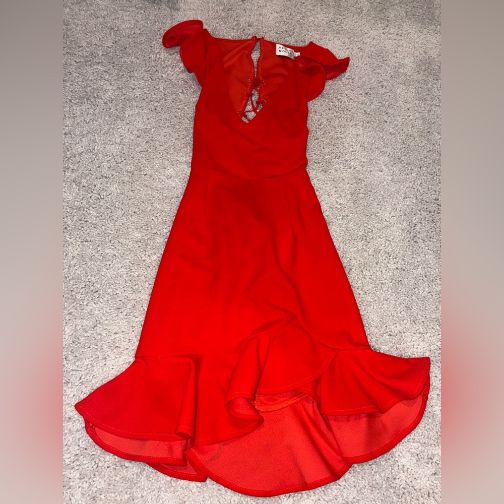 Hello Molly Orange Ruffle Mini Dress Womens Size Small